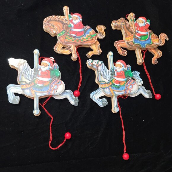 Vintage Carousel Horse with Santa, Germany, Wooden Pull String‎ Jumping Toy #2 - Picture 4 of 5